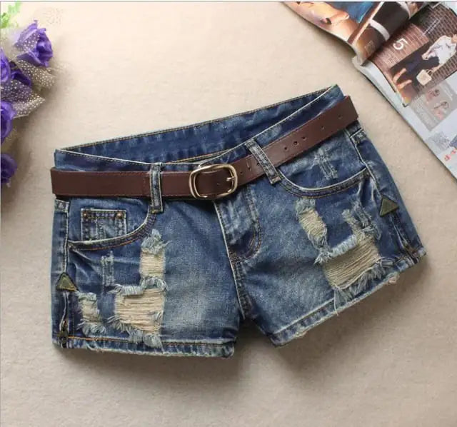 Low Waist Women’s Denim Mini Shorts with Rivets
