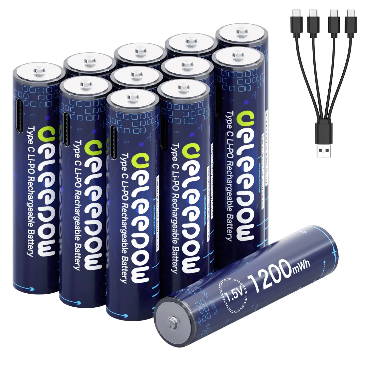 Deleepow Rechargeable AAA Batteries 1200mWh AAA Lithium Rechargeable Batteries 12-Pack 1.5V AAA Rechargeable Battery with USB Cable 1500 Cycle