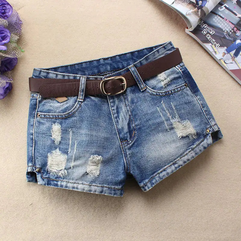 Low Waist Women’s Denim Mini Shorts with Rivets