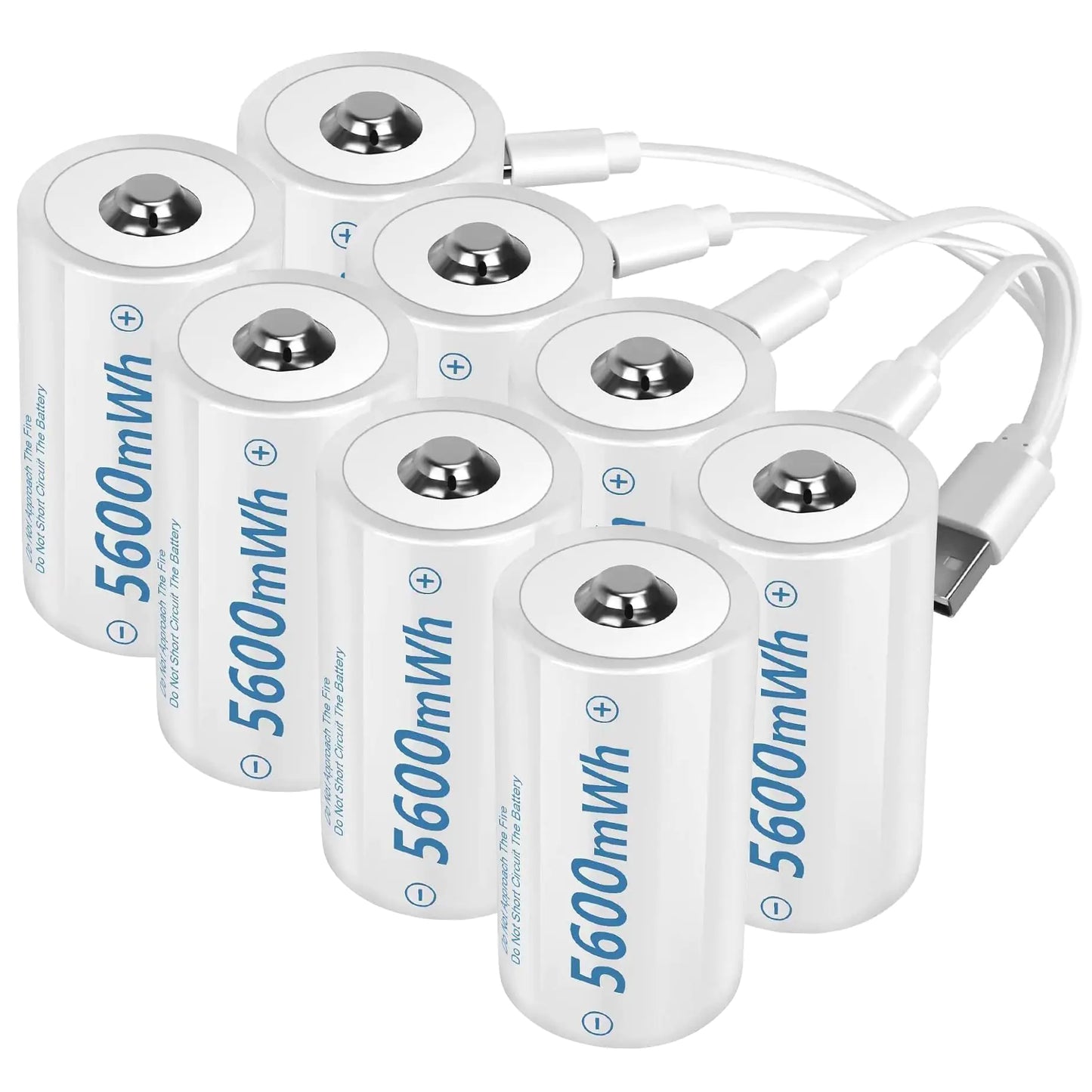 1.5V D Size Cell Battery for Flashlight Toys & floodlightLithium D Batteries Rechargeable 8 Pack Rechargeable D Size Batteries with USB-C 4 in 1 Charging Cable.