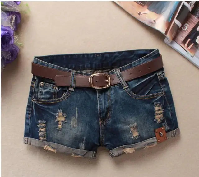 Low Waist Women’s Denim Mini Shorts with Rivets