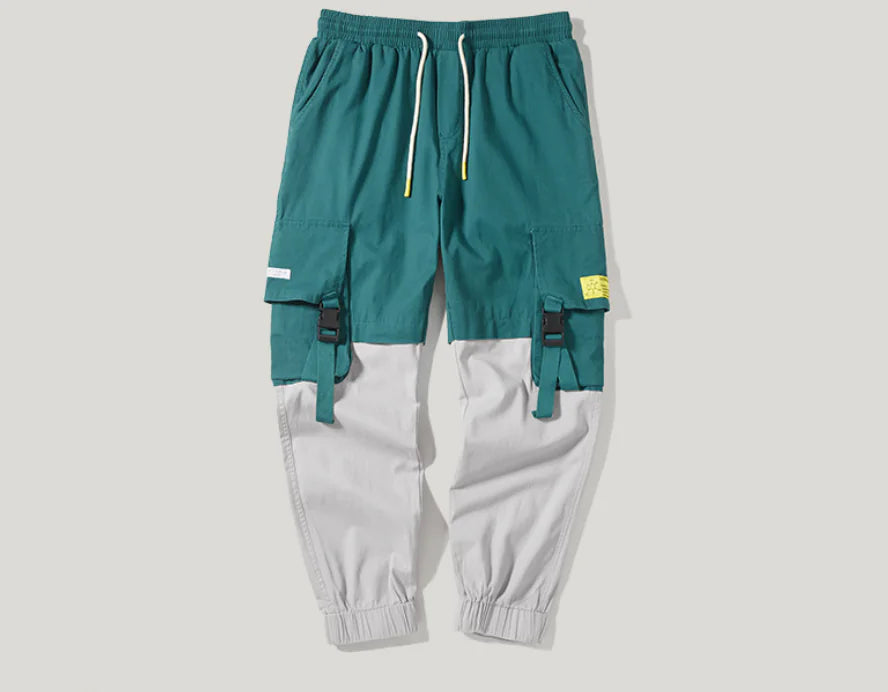 Men's Color Block Cargo Jogger Pants with Pockets