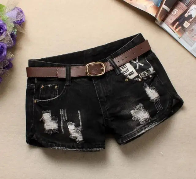 Low Waist Women’s Denim Mini Shorts with Rivets