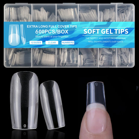 Zhousiart Square Nail Tips 600pc Medium Gel x Nail Tips Square Shape Clear Fake Nails Tips 12 Size Soft Gel Nails for Acrylic Nail Extension Press on Nails Making
