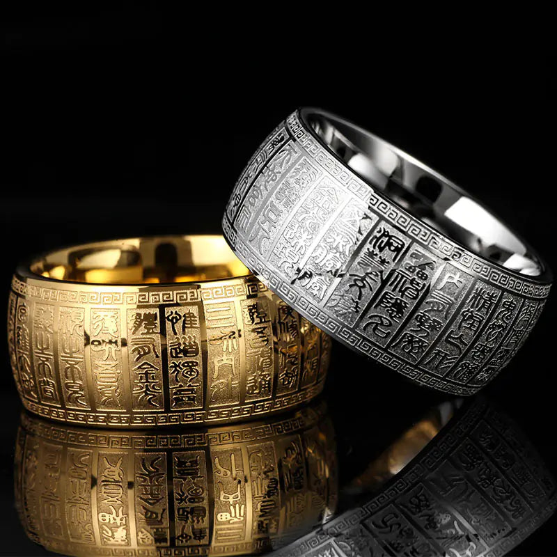 Buddhist Series Titanium Steel Mantra Meditation Ring