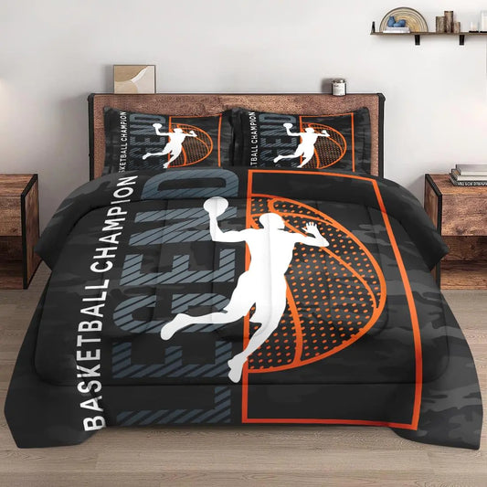 WeCozy Full Size Comforter Set with 2 Pillowcase Basketball Sport Soft 3 Pcs Bedding Set for Kids and Adults Bed Decor Urban Comforter Set for Room Bedroom