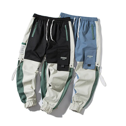 Men's Color Block Cargo Jogger Pants with Pockets
