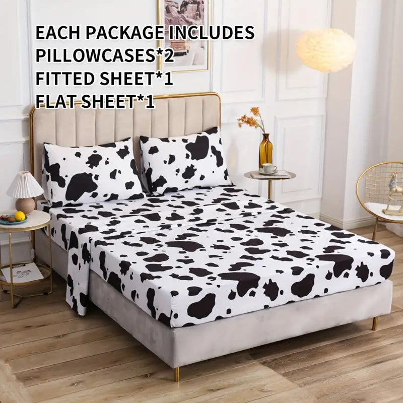 4pcs Cow Print Bedding Set for Bedroom and Guest Room