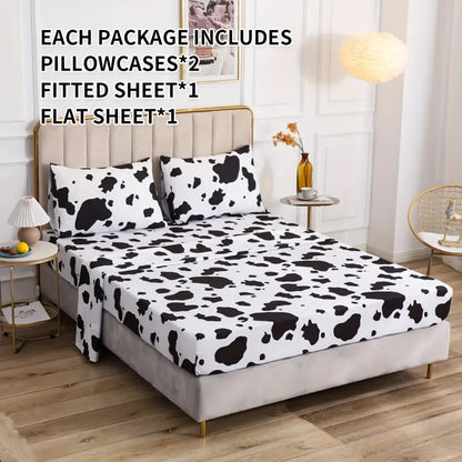 4pcs Cow Print Bedding Set for Bedroom and Guest Room