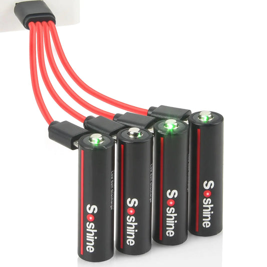 Soshine Rechargeable Lithium AA Batteries - USB C AA Battery 1.5V 3500mWh Charges 2 Hourswith 4-in-1 USB-C Charging Cable 4-Pack