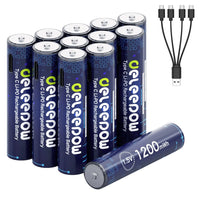 Deleepow Rechargeable AAA Batteries 1200mWh AAA Lithium Rechargeable Batteries 12-Pack 1.5V AAA Rechargeable Battery with USB Cable 1500 Cycle