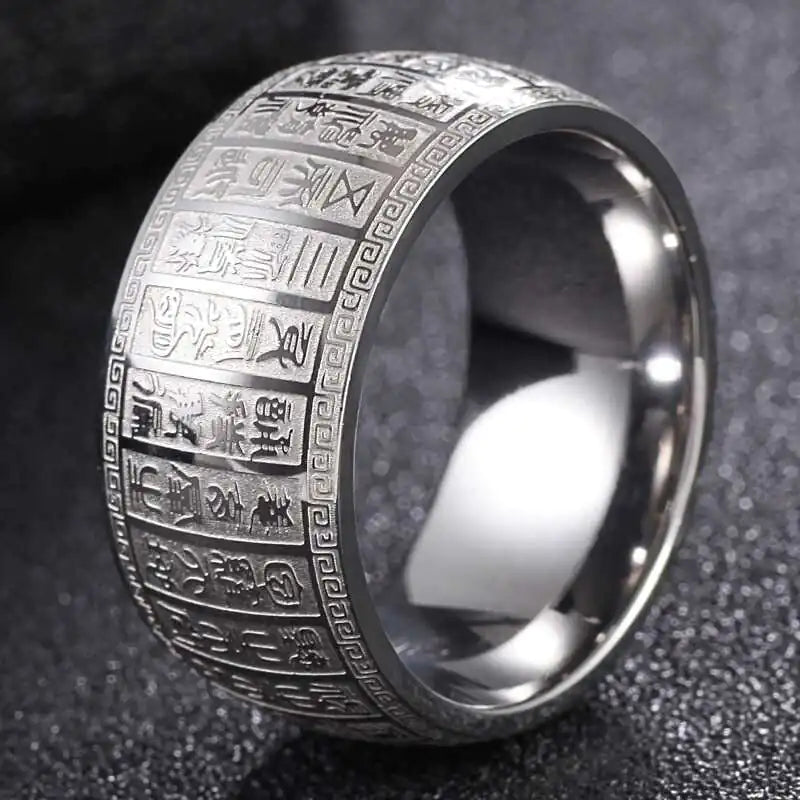 Buddhist Series Titanium Steel Mantra Meditation Ring