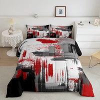 Feelyou Abstract Comforter Modern Abstract Art Comforter Set for Boys Girls Children Red Grey Black Pattern Bedding Set Room Decor Queen Size Duvet Set 3Pcs