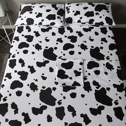 4pcs Cow Print Bedding Set for Bedroom and Guest Room