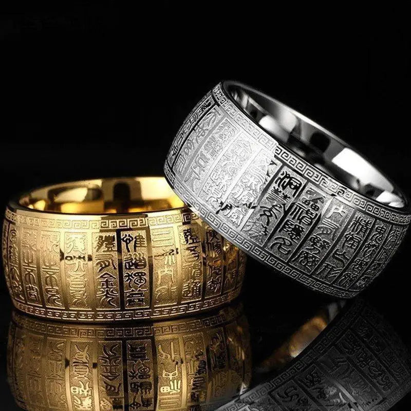 Buddhist Series Titanium Steel Mantra Meditation Ring