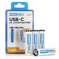 Henreepow Rechargeable AA Batteries USB Lithium Double A Battery 1.5H USB C Fast Charging 1.5V Constant Voltage 1200 Cycle Long Lasting Power Batteries (4 Pack)