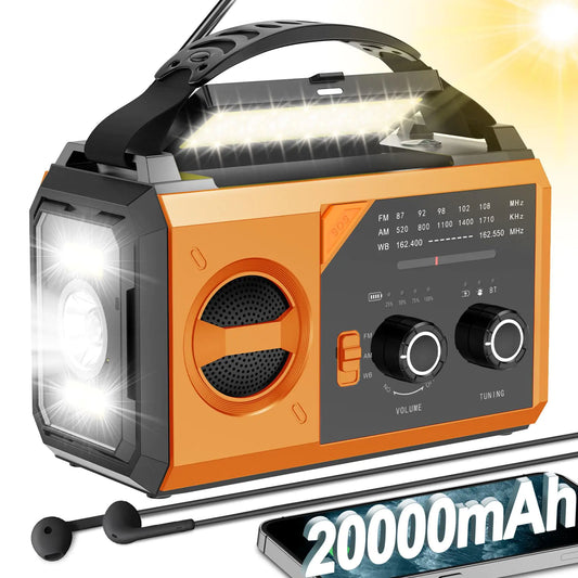 20000mAh Emergency Weather Radio Radio Portable AM/FM/NOAA Hand Crank Radio Solar Radio with USB/Solar/Hand Crank Charging Headphone Jack SOS Alarm Phone Charger Reading Lamp for Emergency