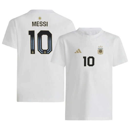 adidas Lionel Messi #10 Argentina National Team Youth Size Player Name & Number T-Shirt (White Youth X-Large-18/20)