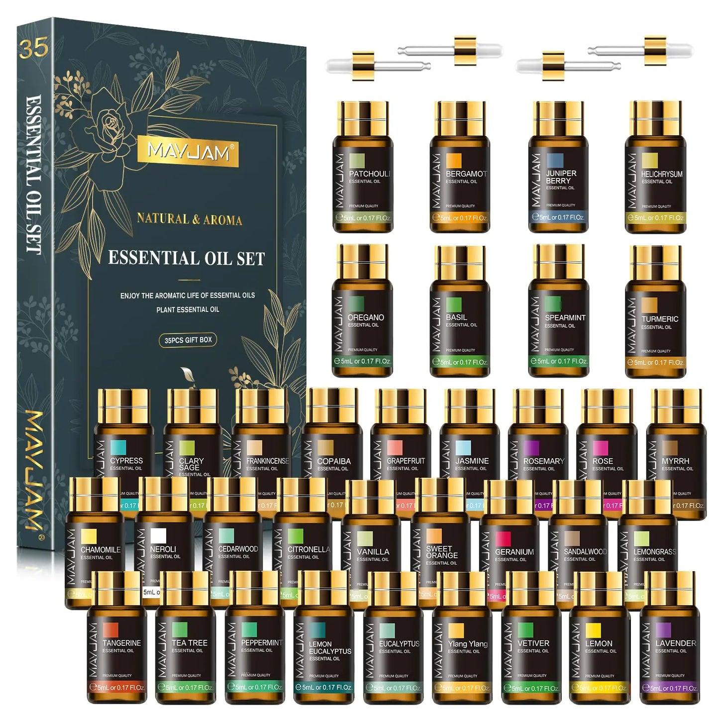 MAYJAM Essential Oil Set 35PCS Premium Essential Oils Kit 5ML Essential Oils Fragrance Oil Scent for DIY Candle and Soap Making