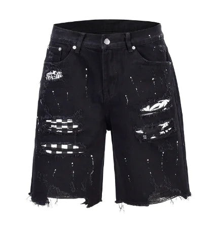 Cashew Flower Distressed Denim Shorts