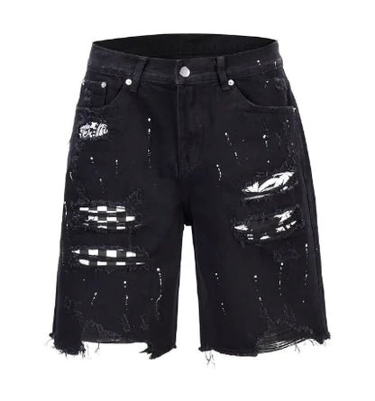 Cashew Flower Distressed Denim Shorts