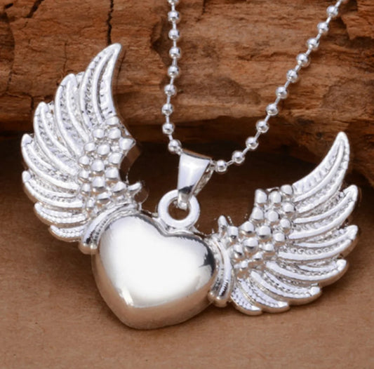 Angel Wing Heart Pendant Necklace