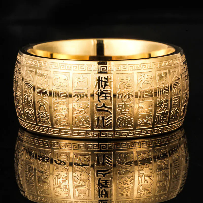 Buddhist Series Titanium Steel Mantra Meditation Ring