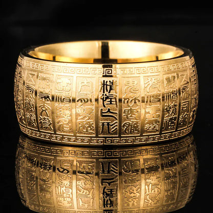 Buddhist Series Titanium Steel Mantra Meditation Ring