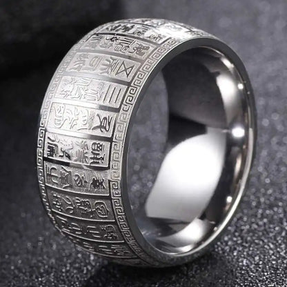 Buddhist Series Titanium Steel Mantra Meditation Ring