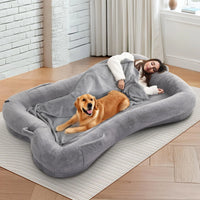 Redlife Human Dog Bed with Blanket and Side Pocket Extra Large (Gray)