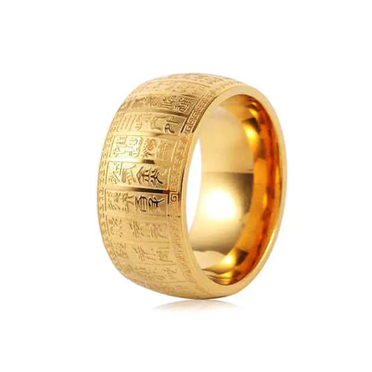 Buddhist Series Titanium Steel Mantra Meditation Ring