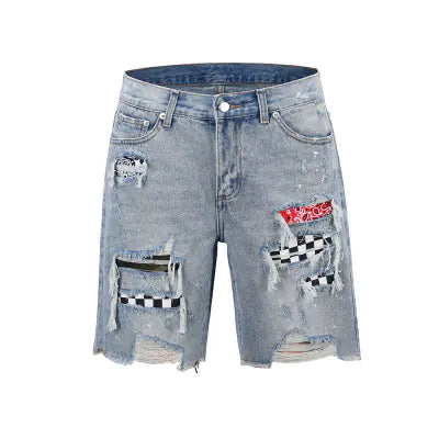 Cashew Flower Distressed Denim Shorts